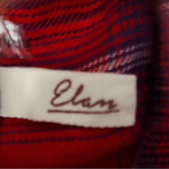Elan Women's Plaid Flannel Top Size Small Off-Shoulder 3/4 Ruffle Sleeve - Picture 5 of 6